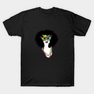 Mardi Gras Mask and Beads | Afro Hair Woman | Cherie's Art(c)2022 T-Shirt